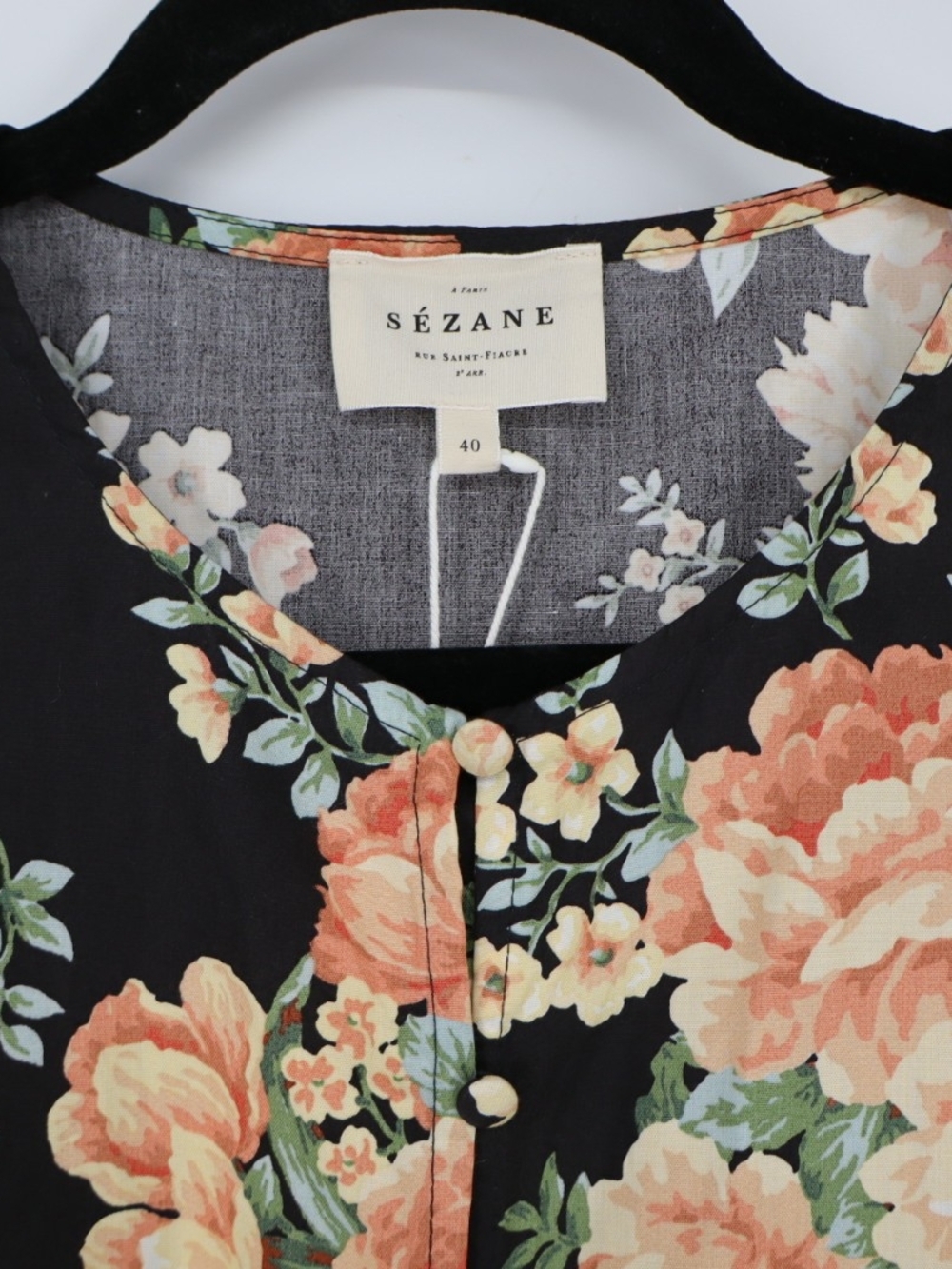 Sézane Solitta Dress Pila Print Black Floral Cotton Mini Dress Size 8 FR 40 - Picture 7 of 15